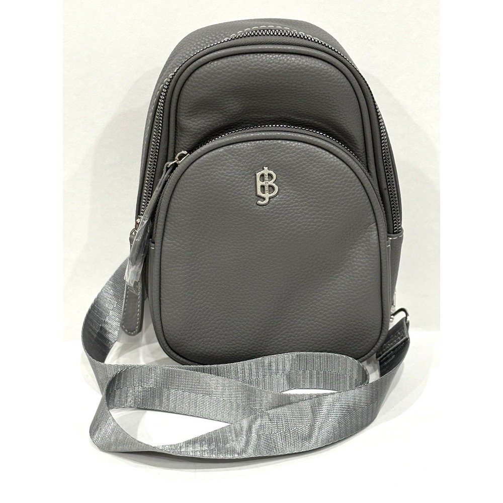Julia Buxton Gray Sling Backpack Crossbody Bag Pebbled Faux Leather NWT 165B08